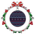 Christmas-concept-with-knitted-pattern Metal X mas Wreath Ribbon Ornament Front