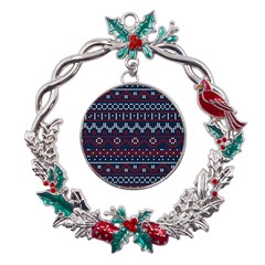 Christmas-concept-with-knitted-pattern Metal X mas Wreath Holly Leaf Ornament by Amaryn4rt