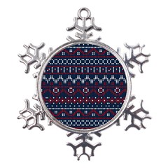 Christmas-concept-with-knitted-pattern Metal Large Snowflake Ornament by Amaryn4rt