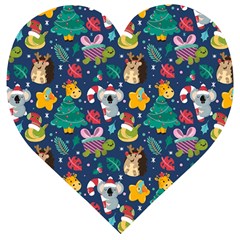 Colorful-funny-christmas-pattern  --- Wooden Puzzle Heart by Amaryn4rt