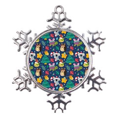 Colorful-funny-christmas-pattern  --- Metal Large Snowflake Ornament by Amaryn4rt