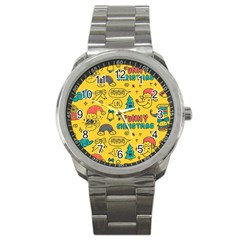 Colorful-funny-christmas-pattern Cool Ho Ho Ho Lol Sport Metal Watch by Amaryn4rt