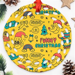 Colorful-funny-christmas-pattern Cool Ho Ho Ho Lol Round Filigree Ornament (two Sides) by Amaryn4rt