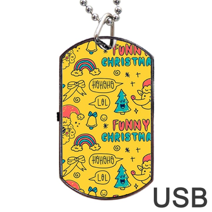 Colorful-funny-christmas-pattern Cool Ho Ho Ho Lol Dog Tag USB Flash (One Side)