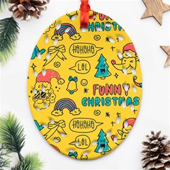 Colorful-funny-christmas-pattern Cool Ho Ho Ho Lol Ornament (oval Filigree) by Amaryn4rt