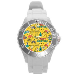 Colorful-funny-christmas-pattern Cool Ho Ho Ho Lol Round Plastic Sport Watch (l) by Amaryn4rt