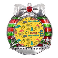 Colorful-funny-christmas-pattern Cool Ho Ho Ho Lol Metal X mas Ribbon With Red Crystal Round Ornament by Amaryn4rt