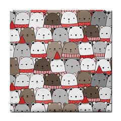 Cute Adorable Bear Merry Christmas Happy New Year Cartoon Doodle Seamless Pattern Tile Coaster by Amaryn4rt