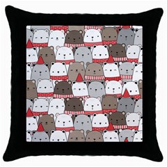 Cute Adorable Bear Merry Christmas Happy New Year Cartoon Doodle Seamless Pattern Throw Pillow Case (black) by Amaryn4rt