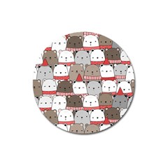 Cute Adorable Bear Merry Christmas Happy New Year Cartoon Doodle Seamless Pattern Magnet 3  (round) by Amaryn4rt