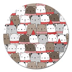 Cute Adorable Bear Merry Christmas Happy New Year Cartoon Doodle Seamless Pattern Magnet 5  (round) by Amaryn4rt