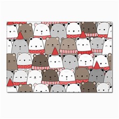 Cute Adorable Bear Merry Christmas Happy New Year Cartoon Doodle Seamless Pattern Postcards 5  X 7  (pkg Of 10)