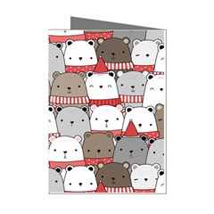 Cute Adorable Bear Merry Christmas Happy New Year Cartoon Doodle Seamless Pattern Mini Greeting Cards (pkg Of 8) by Amaryn4rt