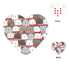 Cute Adorable Bear Merry Christmas Happy New Year Cartoon Doodle Seamless Pattern Playing Cards Single Design (heart) by Amaryn4rt