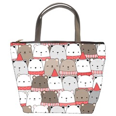 Cute Adorable Bear Merry Christmas Happy New Year Cartoon Doodle Seamless Pattern Bucket Bag by Amaryn4rt