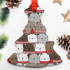 Cute Adorable Bear Merry Christmas Happy New Year Cartoon Doodle Seamless Pattern Christmas Tree Ornament (two Sides) by Amaryn4rt