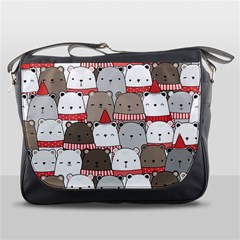 Cute Adorable Bear Merry Christmas Happy New Year Cartoon Doodle Seamless Pattern Messenger Bag by Amaryn4rt