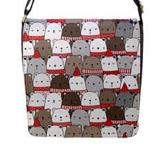 Cute Adorable Bear Merry Christmas Happy New Year Cartoon Doodle Seamless Pattern Flap Closure Messenger Bag (l) by Amaryn4rt