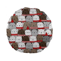 Cute Adorable Bear Merry Christmas Happy New Year Cartoon Doodle Seamless Pattern Standard 15  Premium Flano Round Cushions by Amaryn4rt