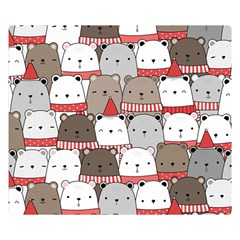 Cute Adorable Bear Merry Christmas Happy New Year Cartoon Doodle Seamless Pattern Two Sides Premium Plush Fleece Blanket (small) by Amaryn4rt