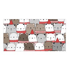 Cute Adorable Bear Merry Christmas Happy New Year Cartoon Doodle Seamless Pattern Satin Shawl 45  X 80  by Amaryn4rt