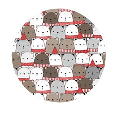 Cute Adorable Bear Merry Christmas Happy New Year Cartoon Doodle Seamless Pattern Mini Round Pill Box by Amaryn4rt