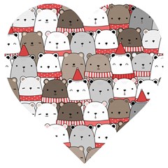 Cute Adorable Bear Merry Christmas Happy New Year Cartoon Doodle Seamless Pattern Wooden Puzzle Heart by Amaryn4rt