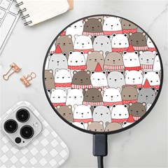 Cute Adorable Bear Merry Christmas Happy New Year Cartoon Doodle Seamless Pattern Wireless Fast Charger(black) by Amaryn4rt