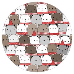 Cute Adorable Bear Merry Christmas Happy New Year Cartoon Doodle Seamless Pattern Round Trivet by Amaryn4rt