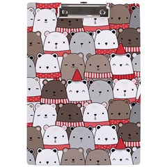 Cute Adorable Bear Merry Christmas Happy New Year Cartoon Doodle Seamless Pattern A4 Acrylic Clipboard by Amaryn4rt