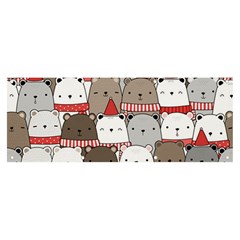 Cute Adorable Bear Merry Christmas Happy New Year Cartoon Doodle Seamless Pattern Banner And Sign 8  X 3  by Amaryn4rt