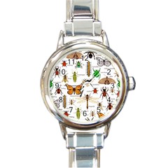 Insects-seamless-pattern Round Italian Charm Watch