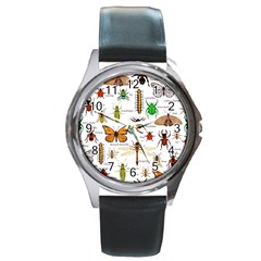 Insects-seamless-pattern Round Metal Watch