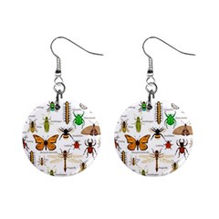 Insects-seamless-pattern Mini Button Earrings