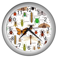 Insects-seamless-pattern Wall Clock (Silver)