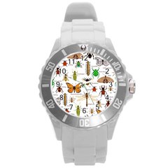 Insects-seamless-pattern Round Plastic Sport Watch (L)