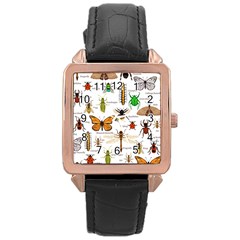 Insects-seamless-pattern Rose Gold Leather Watch 