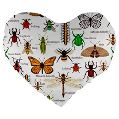 Insects-seamless-pattern Large 19  Premium Flano Heart Shape Cushions