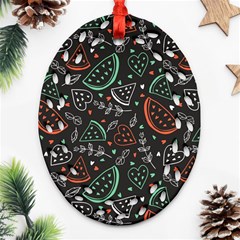 Seamless-vector-pattern-with-watermelons-mint -- Oval Filigree Ornament (two Sides) by Amaryn4rt