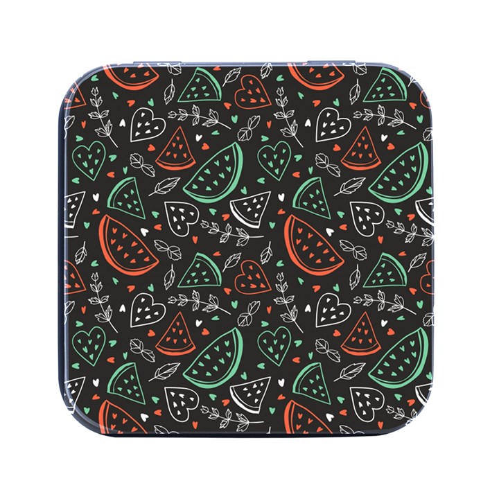 Seamless-vector-pattern-with-watermelons-mint -- Square Metal Box (Black)