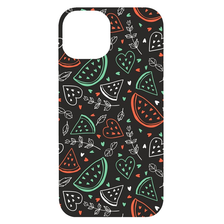 Seamless-vector-pattern-with-watermelons-mint -- iPhone 14 Black UV Print Case