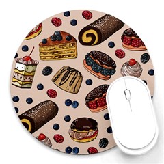 Seamless-pattern-with-sweet-cakes-berries Round Mousepad by Amaryn4rt