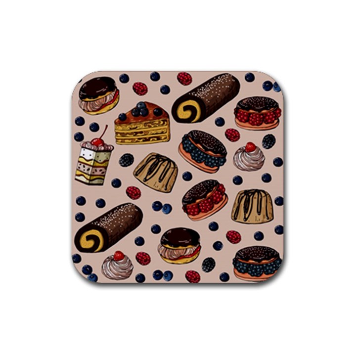 Seamless-pattern-with-sweet-cakes-berries Rubber Coaster (Square)