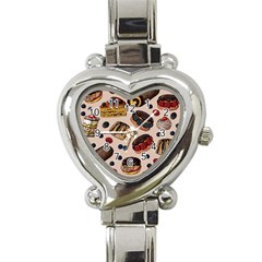 Seamless-pattern-with-sweet-cakes-berries Heart Italian Charm Watch by Amaryn4rt