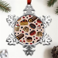 Seamless-pattern-with-sweet-cakes-berries Metal Small Snowflake Ornament by Amaryn4rt