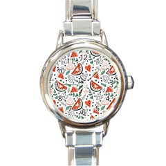 Seamless-vector-pattern-with-watermelons-mint Round Italian Charm Watch by Amaryn4rt