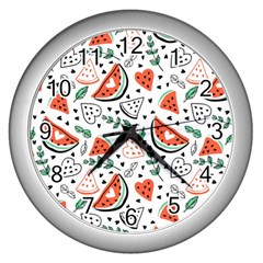 Seamless-vector-pattern-with-watermelons-mint Wall Clock (silver) by Amaryn4rt