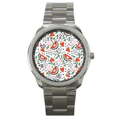 Seamless-vector-pattern-with-watermelons-mint Sport Metal Watch by Amaryn4rt