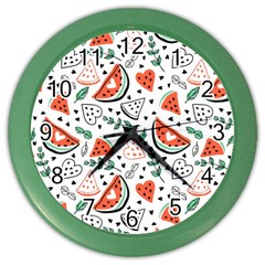 Seamless-vector-pattern-with-watermelons-mint Color Wall Clock by Amaryn4rt