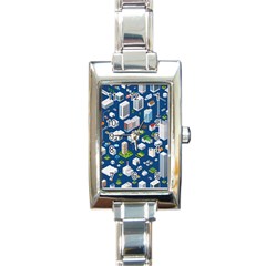 Isometric-seamless-pattern-megapolis Rectangle Italian Charm Watch by Amaryn4rt